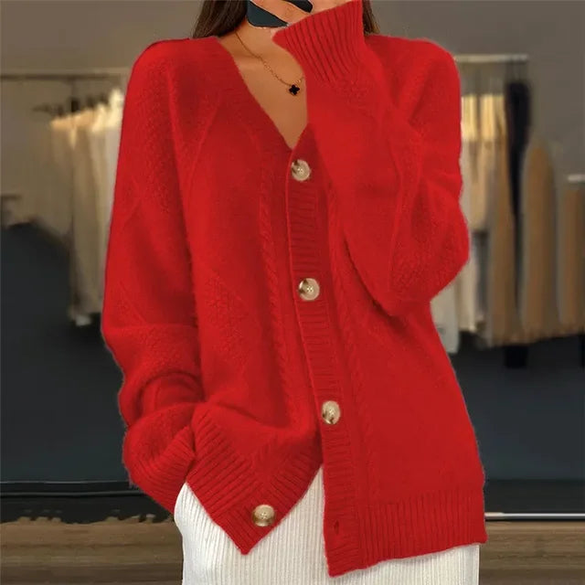 Lena | Women's Cashmere Cardigan, Button Front V-Neck Long Sleeve, Winter