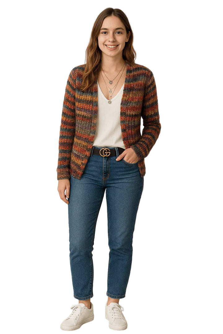 Hazel | Women's Multi-Color Open-Front Knit Cardigan, Chunky Heavyweight Knitwear, Winter
