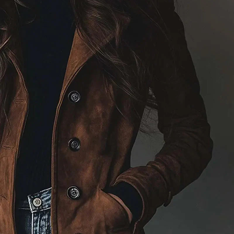 Sienna | Women's Suede Longline Button Coat, Structured Silhouette, Autumn