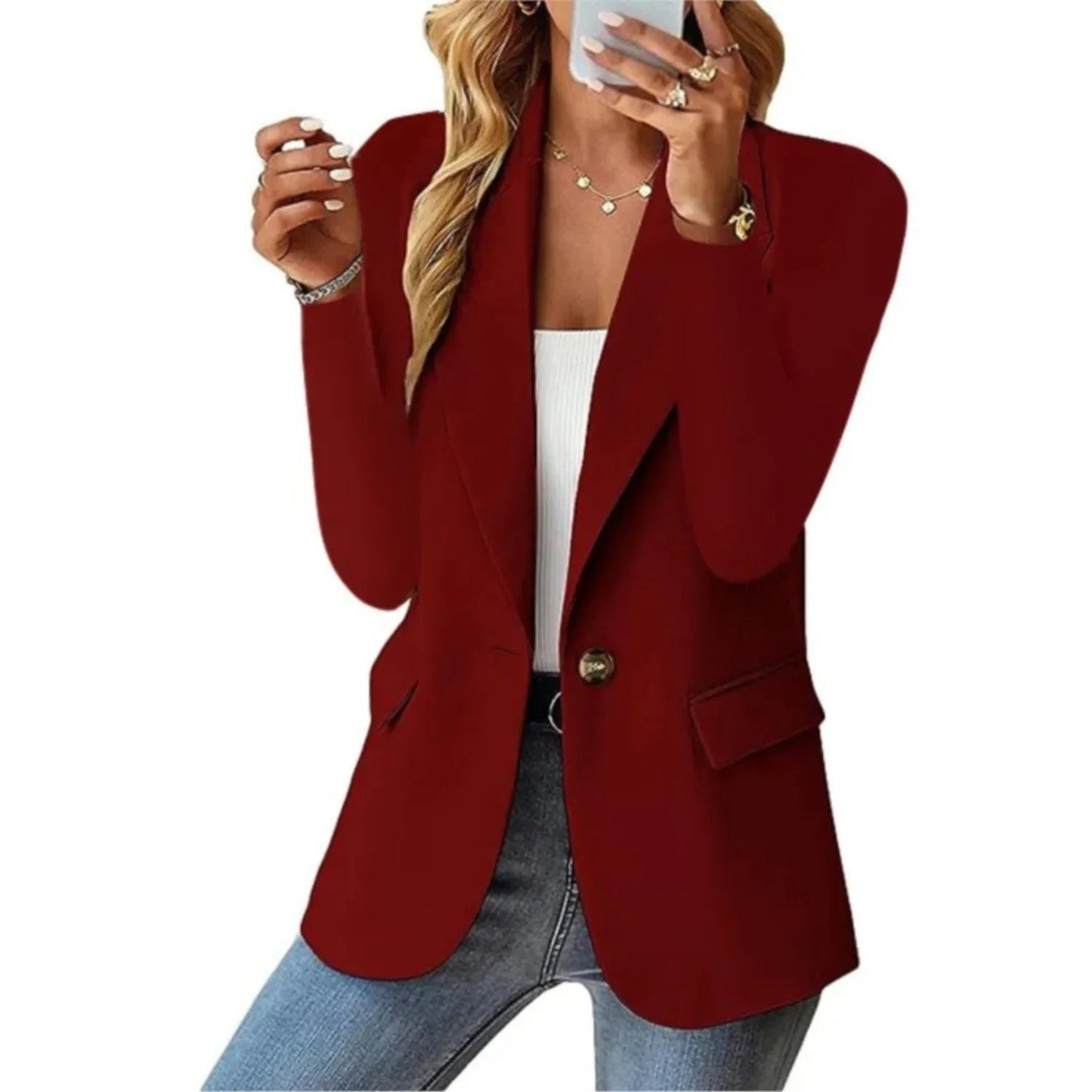 Women's Blazer Jacket with Open Front and Relaxed Fit