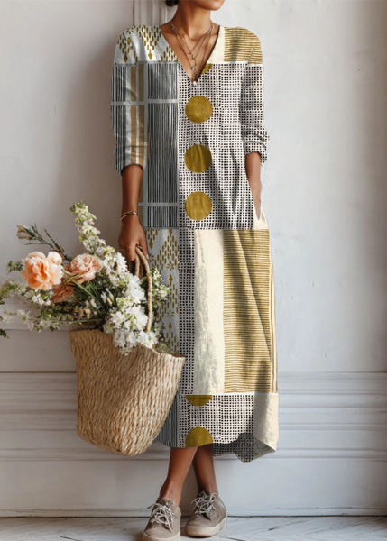 Women's Bohemian Midi Dress with Artistic Print