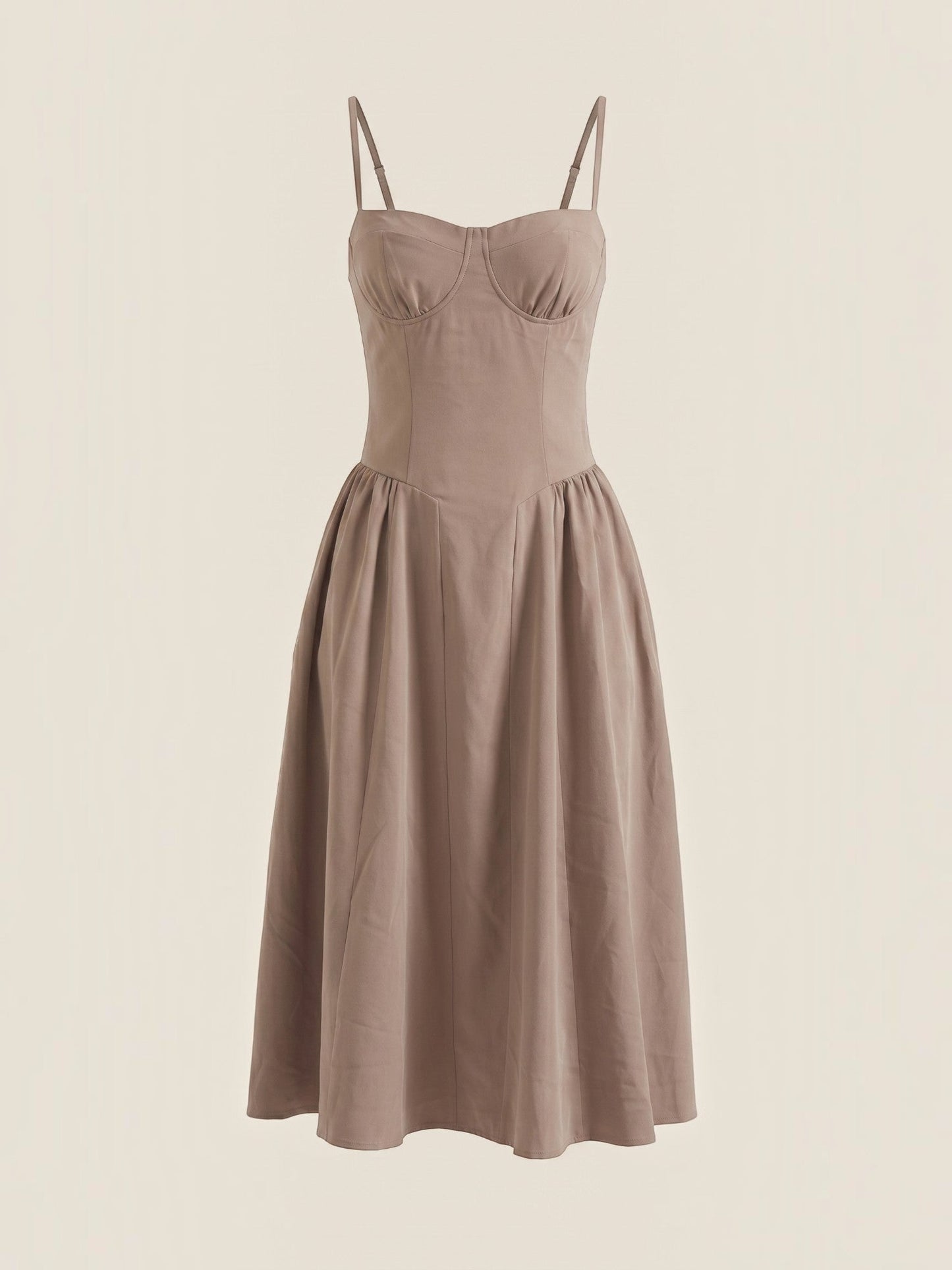 Women's Corset Midi Dress with Structured Bodice and Flowing Skirt
