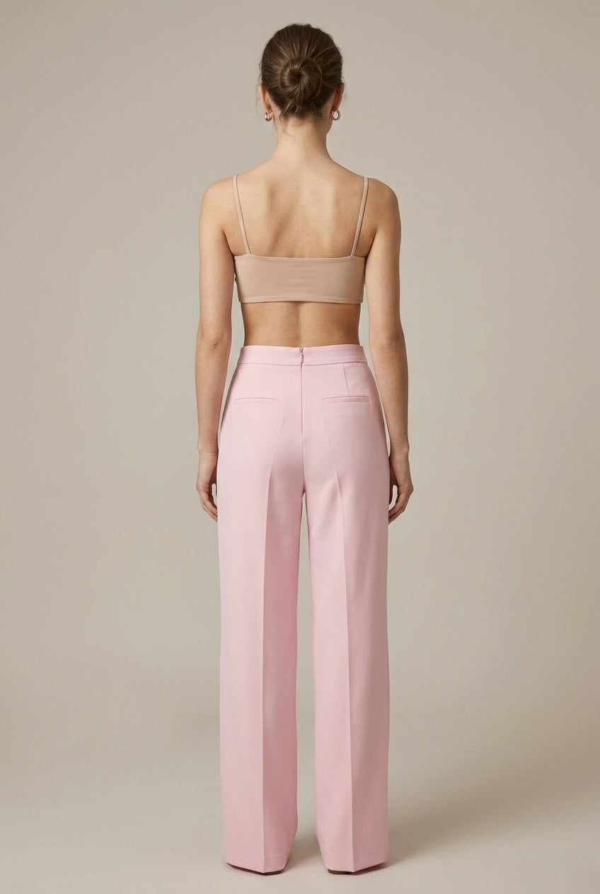 Women's Feather Cuff Blazer and Straight-Leg Trousers Set with Single Button