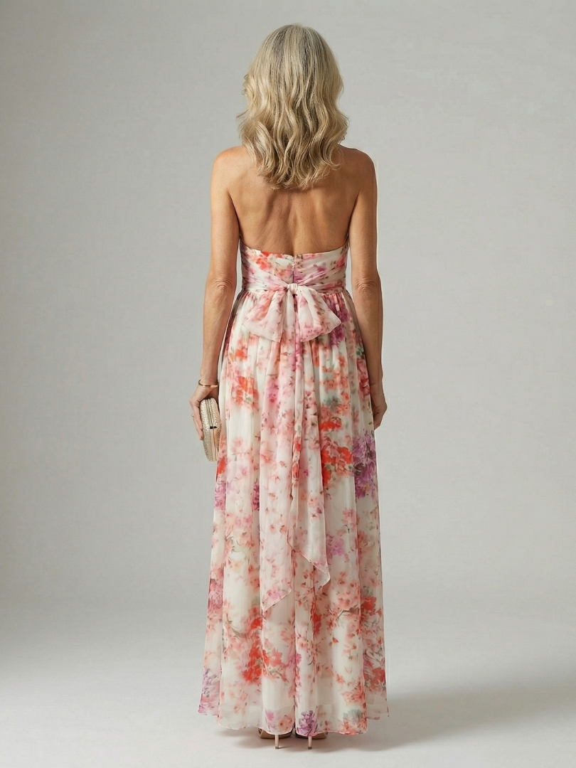 Women's Halter Neck Floral Maxi Dress with Gathered Bodice and Easy Flow Skirt