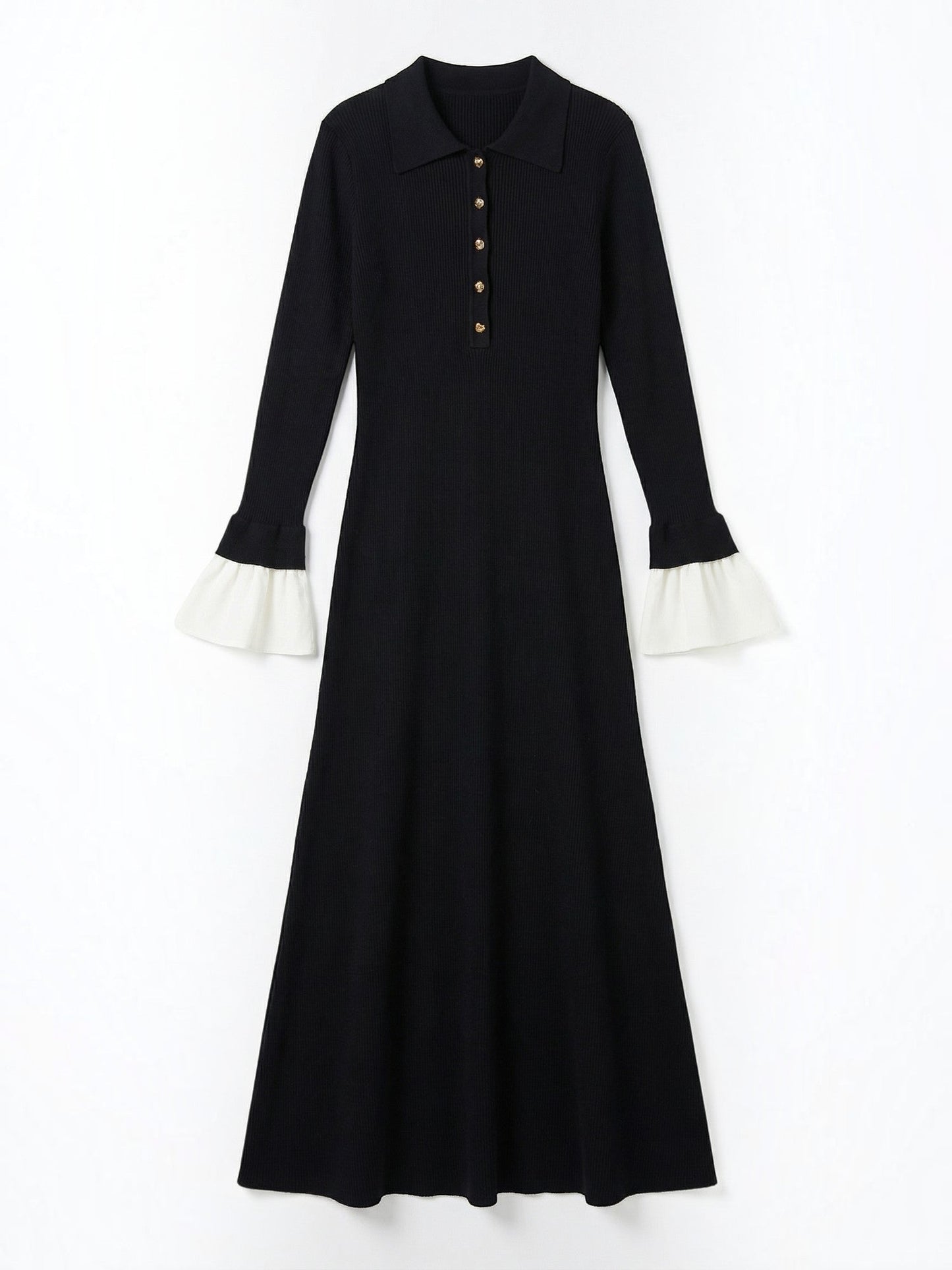 Women's Knit Maxi Dress with Polo Collar