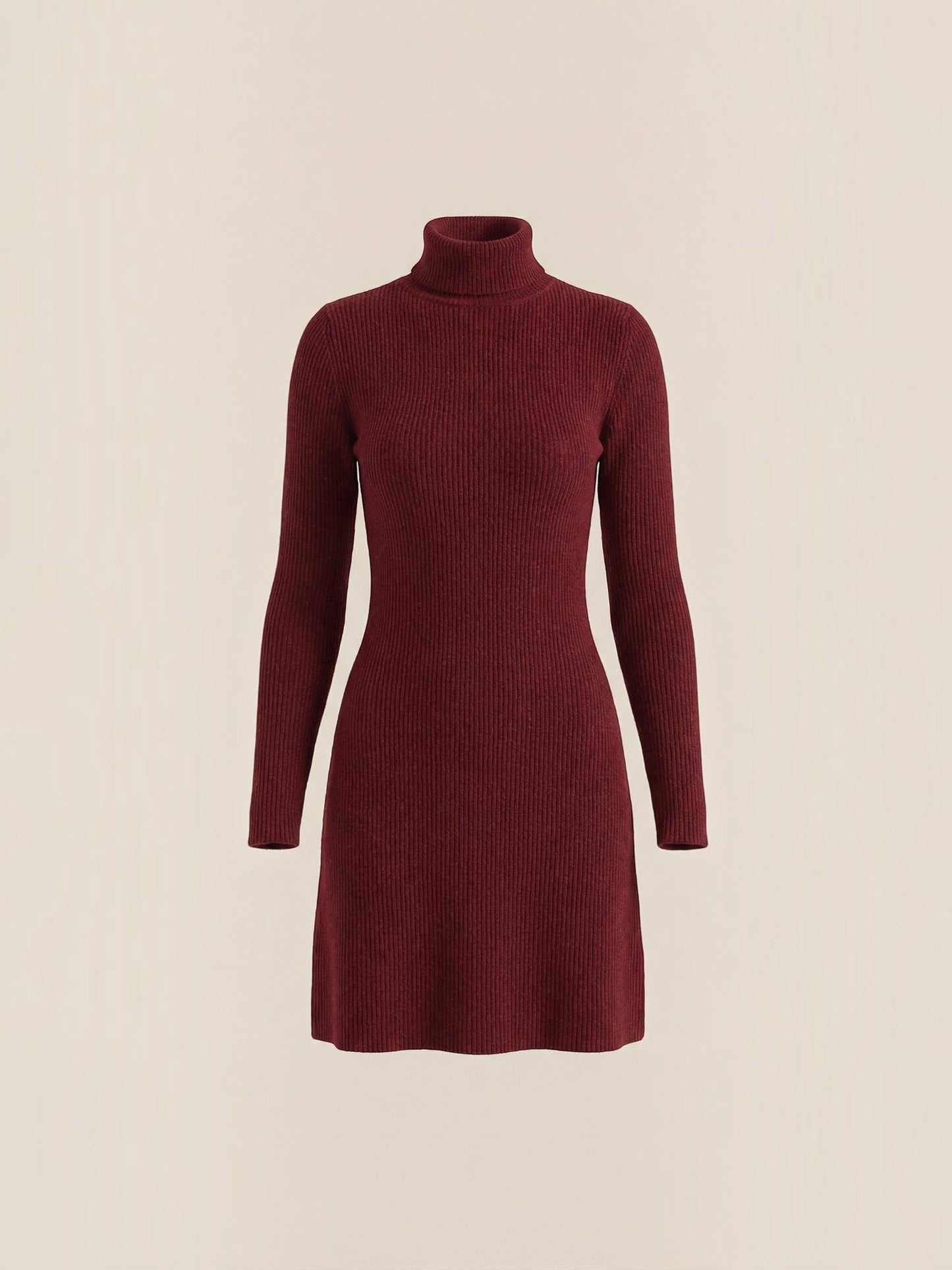 Women's Knit Mini Dress with Roll Neck and Long Sleeves