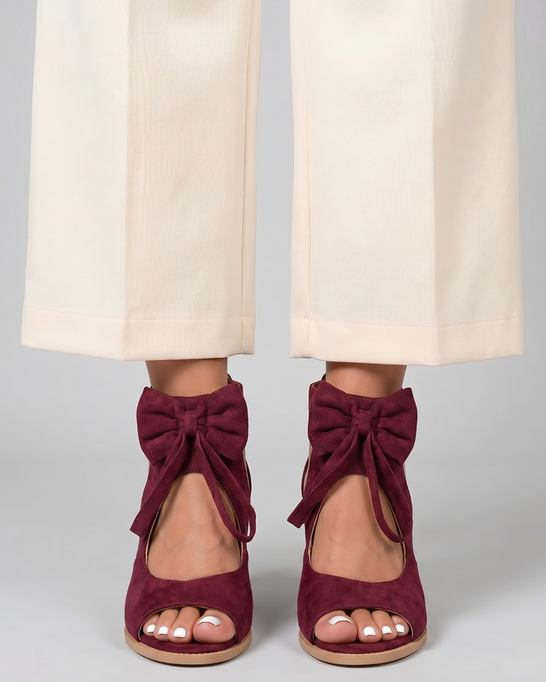 Women's Open Block Heel Sandals with Bow Detail