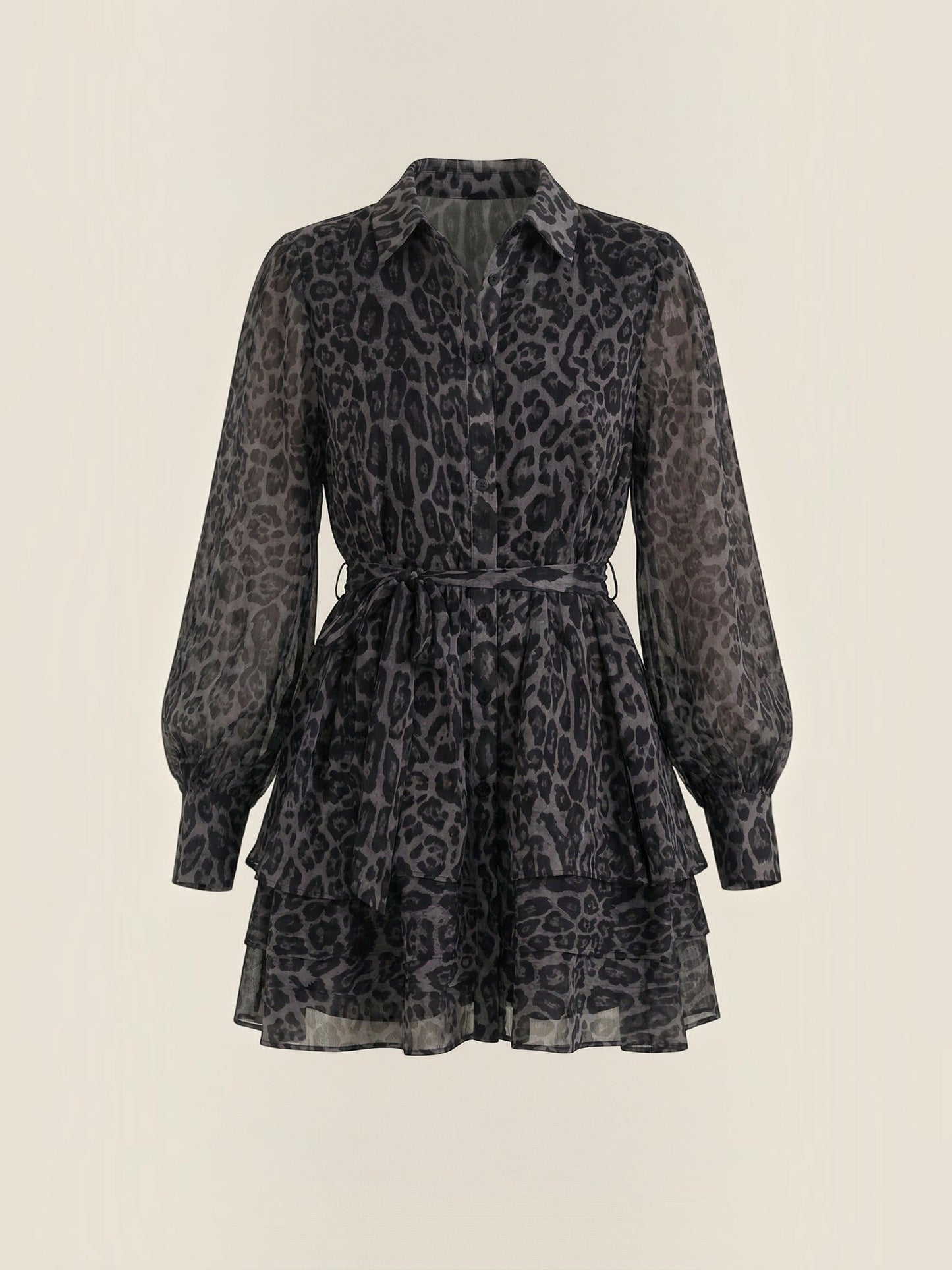 Women's Shirt Mini Dress with Leopard Print