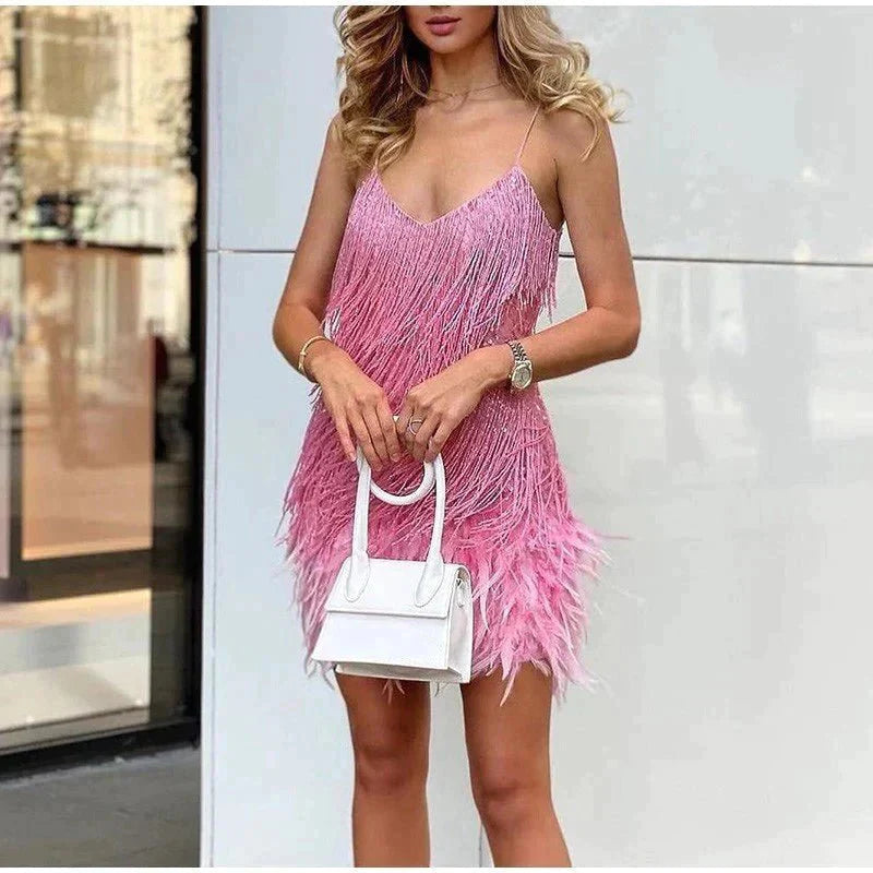 Women's Spaghetti Strap Sequin Mini Dress with Fitted Waist and Glamour Finish
