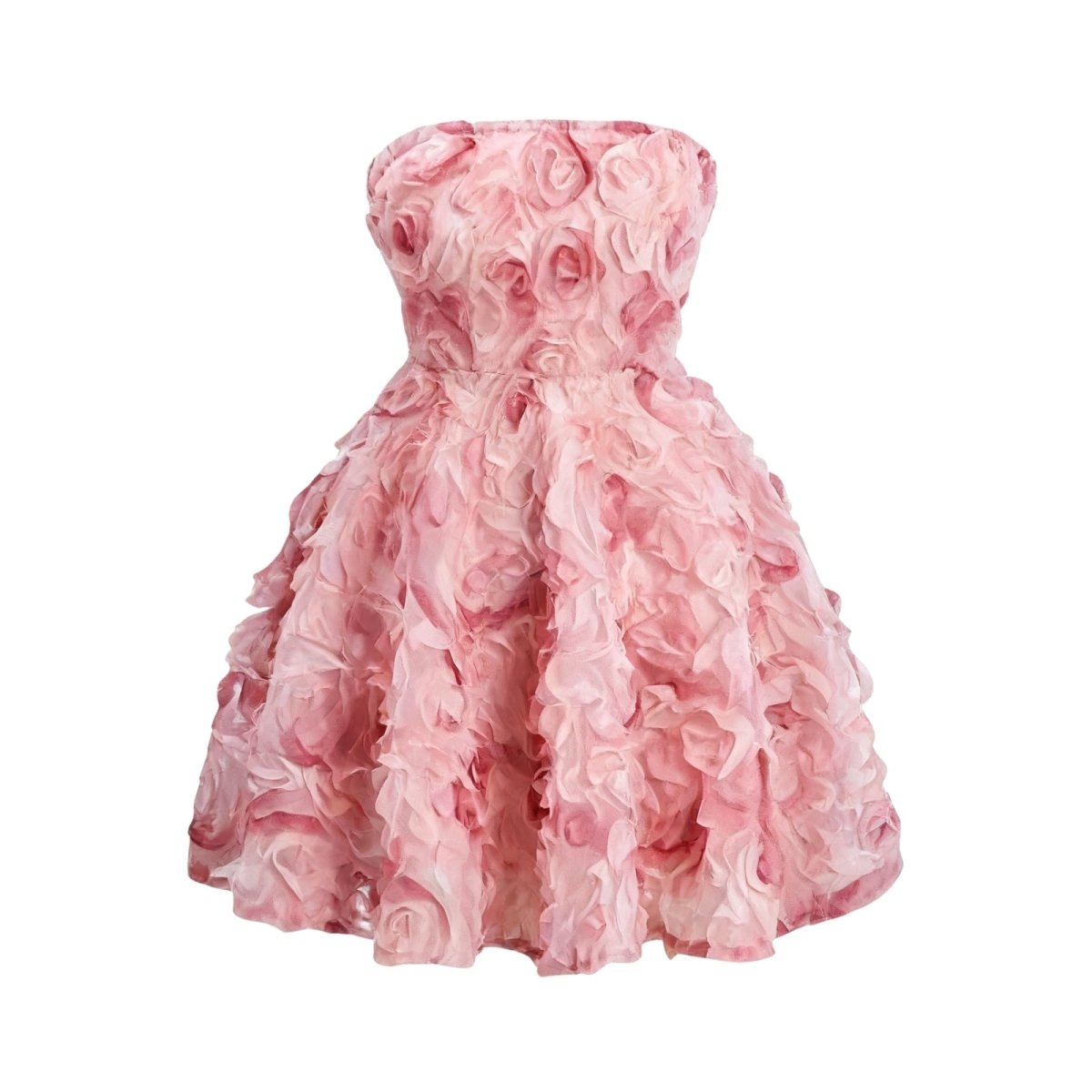 Women's Strapless 3D Rosette Mini Dress with Boned Bodice and A-Line Skirt