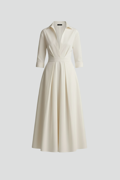 Sarah | Women's Button Front Collared Midi Dress, Classic Fit, Autumn