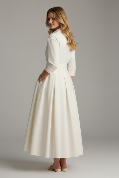 Sarah | Women's Button Front Collared Midi Dress, Classic Fit, Autumn
