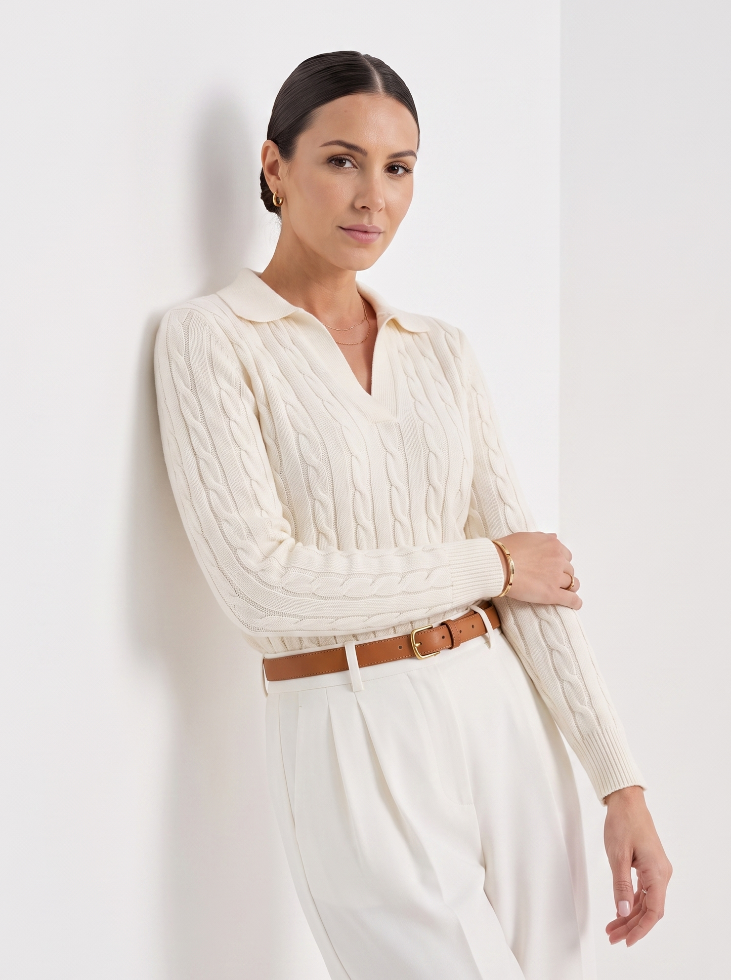 Francesca | Women's Cable Knit Sweater, Cotton Blend Classic Design, Winter