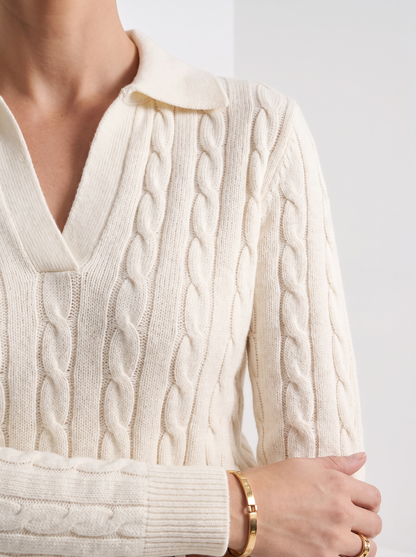Francesca | Women's Cable Knit Sweater, Cotton Blend Classic Design, Winter