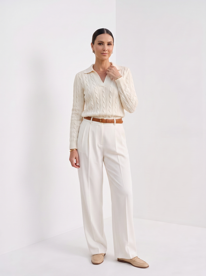 Francesca | Women's Cable Knit Sweater, Cotton Blend Classic Design, Winter