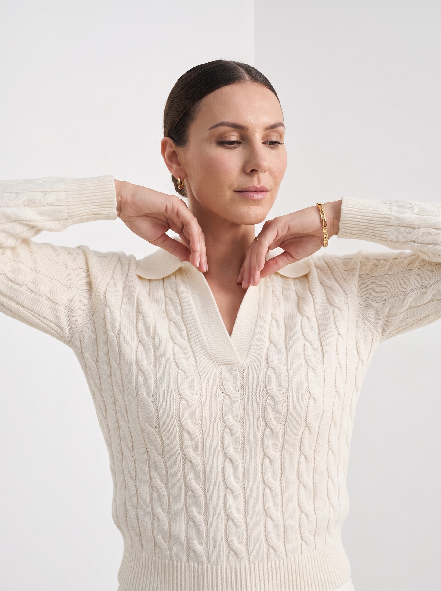 Francesca | Women's Cable Knit Sweater, Cotton Blend Classic Design, Winter