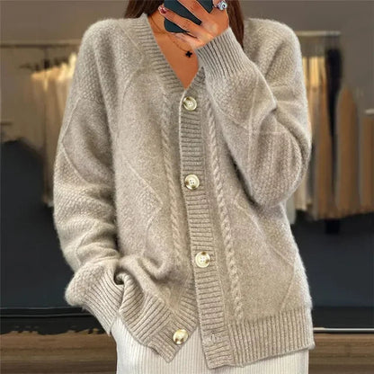 Lena | Women's Cashmere Cardigan, Button Front V-Neck Long Sleeve, Winter