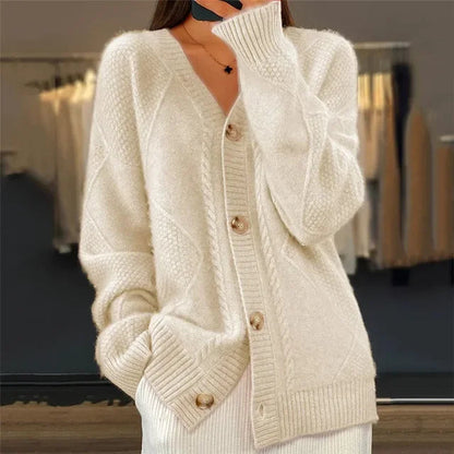 Lena | Women's Cashmere Cardigan, Button Front V-Neck Long Sleeve, Winter