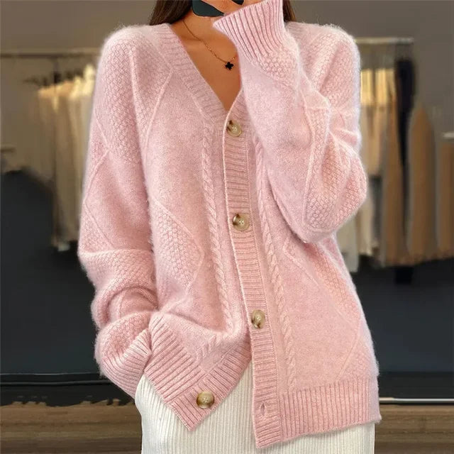 Lena | Women's Cashmere Cardigan, Button Front V-Neck Long Sleeve, Winter