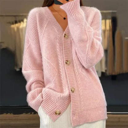 Lena | Women's Cashmere Cardigan, Button Front V-Neck Long Sleeve, Winter