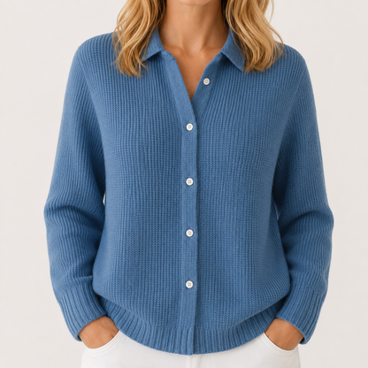 Clara | Women's Collared Knit Cardigan, Button Front Classic Fit, Winter