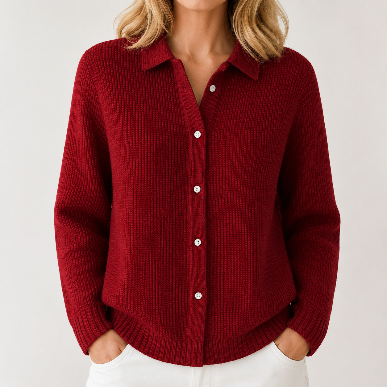 Clara | Women's Collared Knit Cardigan, Button Front Classic Fit, Winter