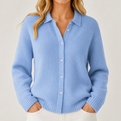 Clara | Women's Collared Knit Cardigan, Button Front Classic Fit, Winter