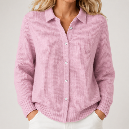 Clara | Women's Collared Knit Cardigan, Button Front Classic Fit, Winter