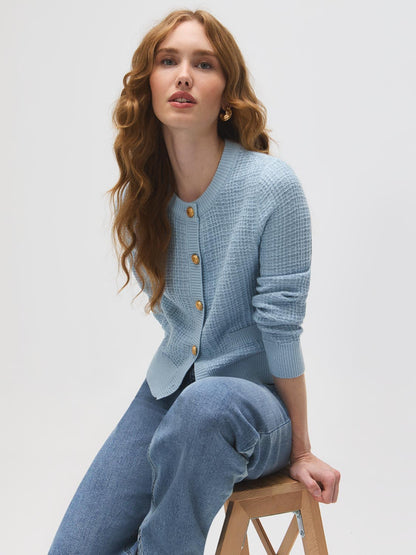 Vivienne | Women's Cotton Blend Cardigan, Button Front Crew Neck, Autumn