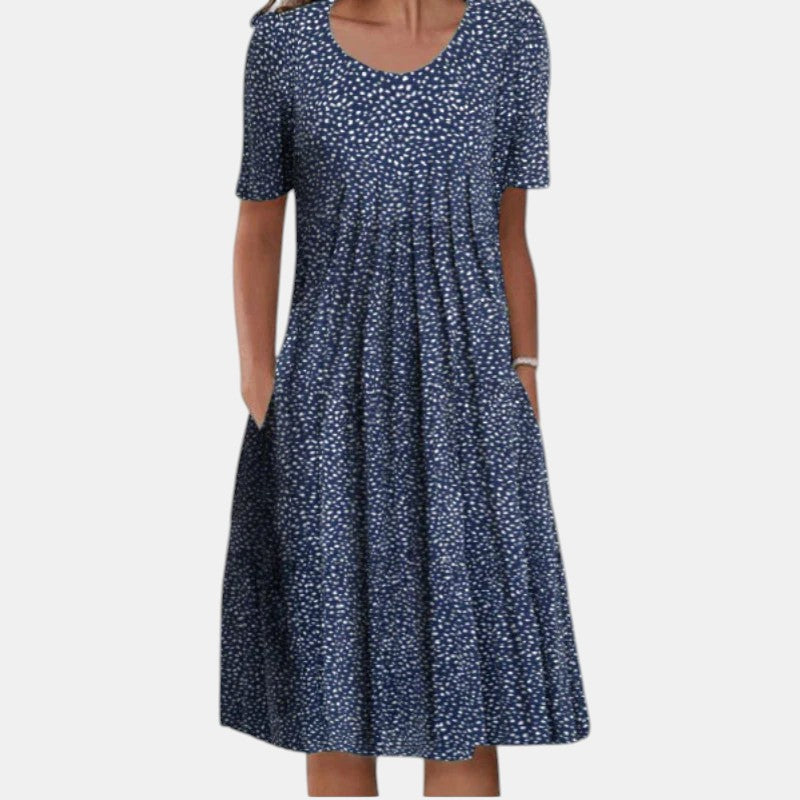 Women's Cotton Midi Dress with Pleated Front and Gentle Coverage