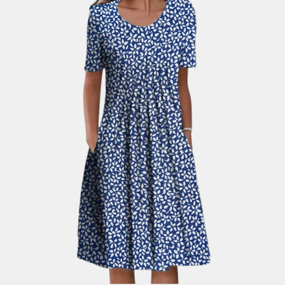 Women's Cotton Midi Dress with Pleated Front and Gentle Coverage