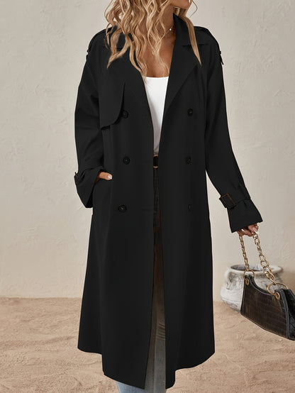 Eshita | Women's Cotton Blend Trench Coat, Long Structured Cut, Button Closure, Autumn