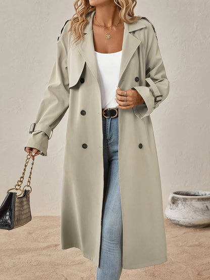 Eshita | Women's Cotton Blend Trench Coat, Long Structured Cut, Button Closure, Autumn