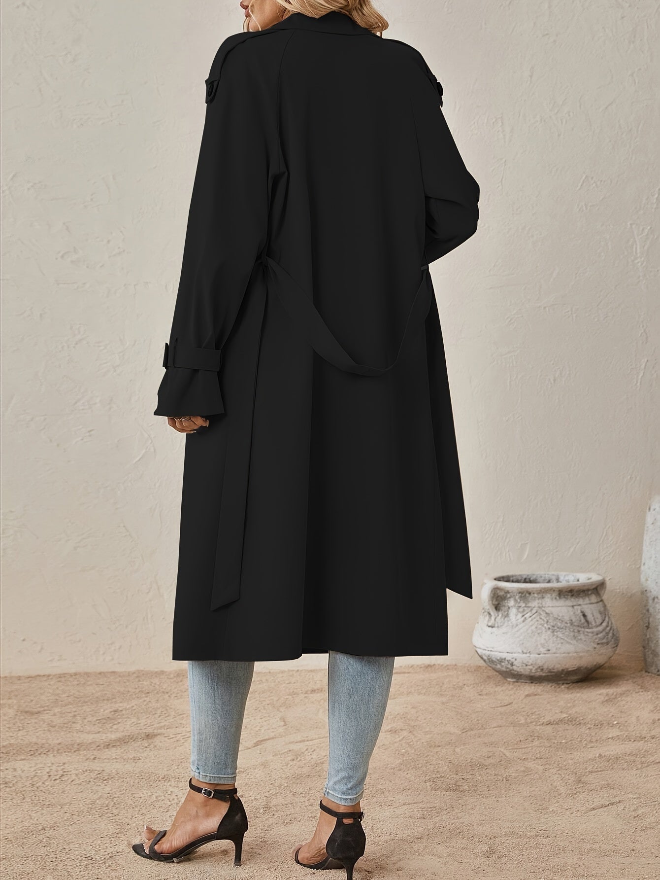 Eshita | Women's Cotton Blend Trench Coat, Long Structured Cut, Button Closure, Autumn