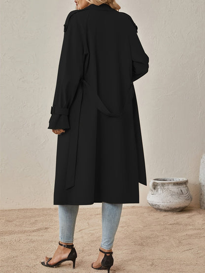 Eshita | Women's Cotton Blend Trench Coat, Long Structured Cut, Button Closure, Autumn