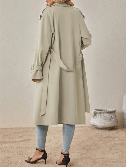 Eshita | Women's Cotton Blend Trench Coat, Long Structured Cut, Button Closure, Autumn