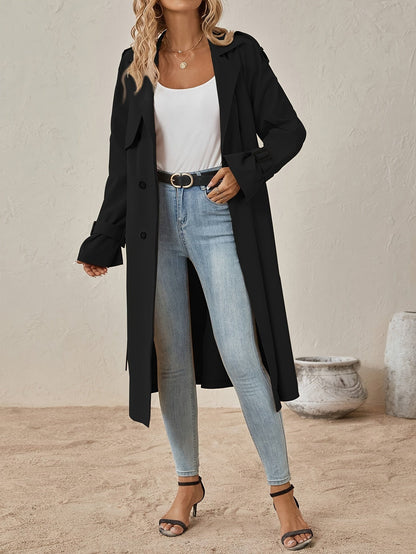 Eshita | Women's Cotton Blend Trench Coat, Long Structured Cut, Button Closure, Autumn