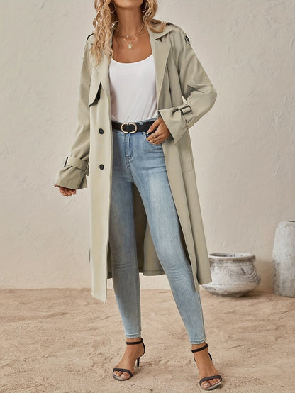 Eshita | Women's Cotton Blend Trench Coat, Long Structured Cut, Button Closure, Autumn