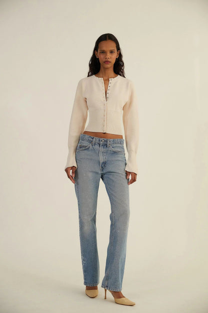 Camille | Women's Cropped Knit Cardigan, Button-Up Fitted Ribbed Waist, Winter