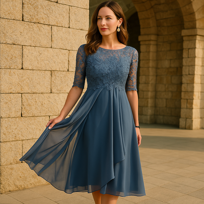 Women's Elegant Dress with Three Quarter Sleeves for Evening Parties