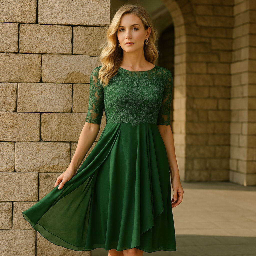 Women's Elegant Dress with Three Quarter Sleeves for Evening Parties
