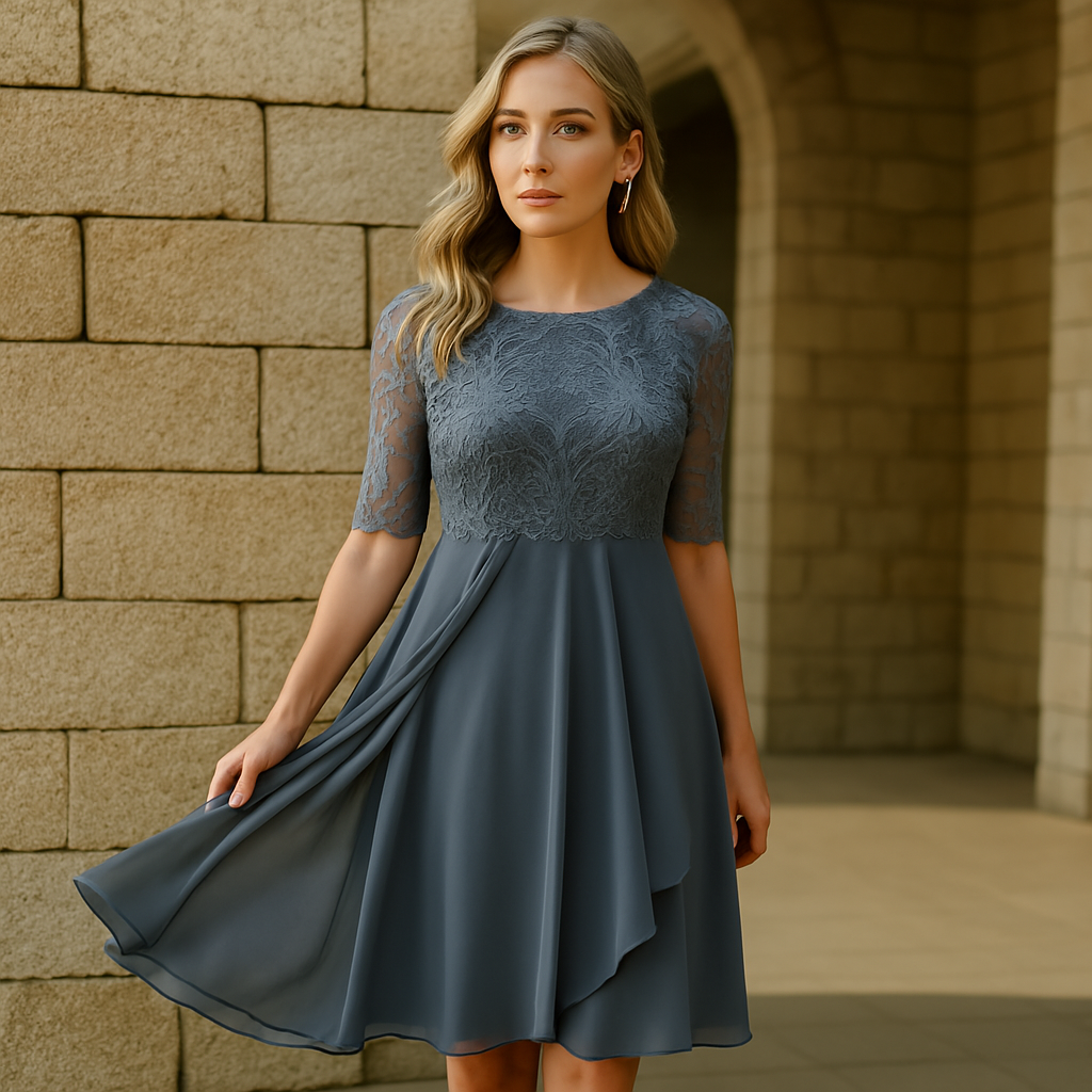 Women's Elegant Dress with Three Quarter Sleeves for Evening Parties