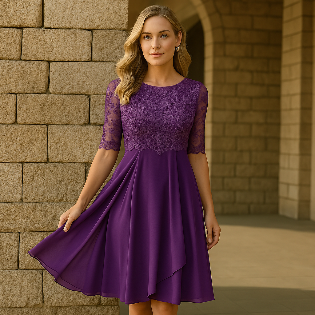 Women's Elegant Dress with Three Quarter Sleeves for Evening Parties