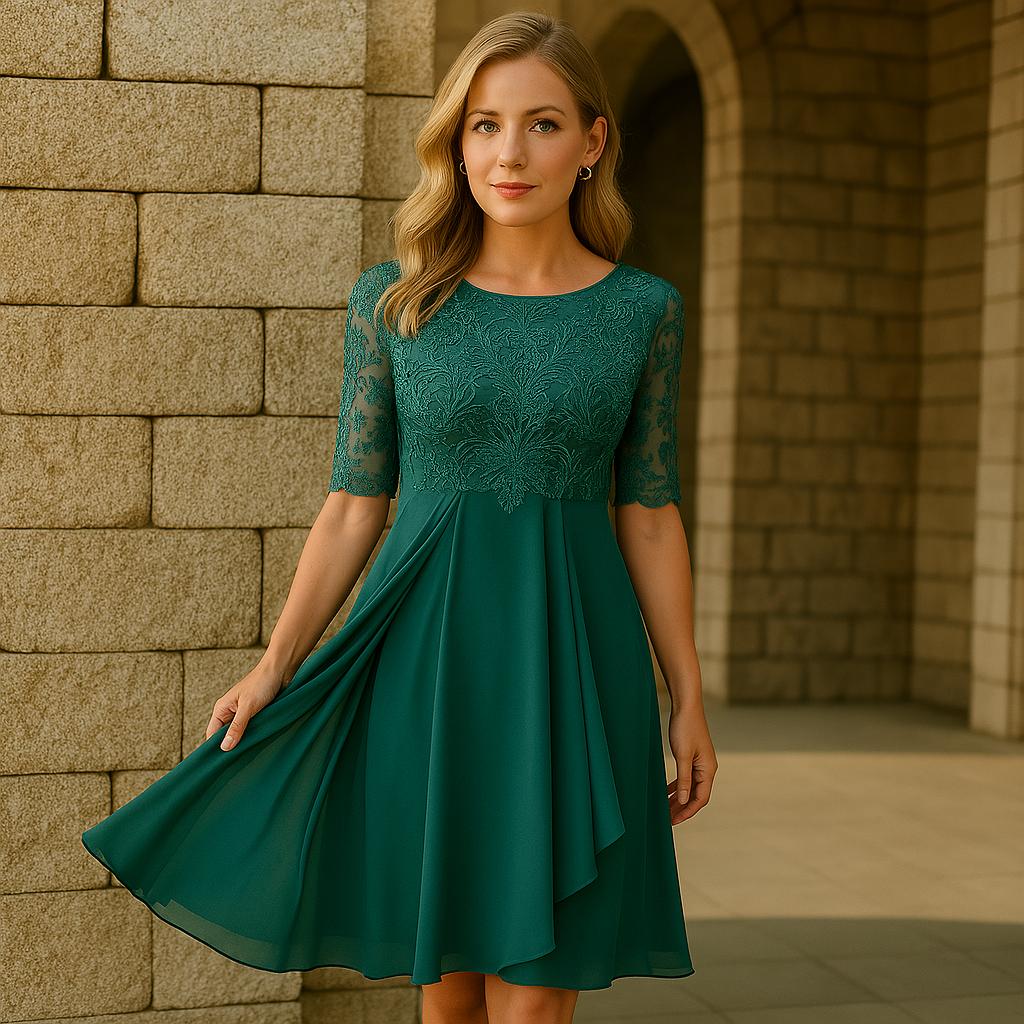 Women's Elegant Dress with Three Quarter Sleeves for Evening Parties