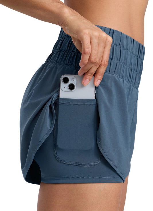 Sarah | Women's High-Rise 2-in-1 Training Shorts with Pocket, Summer - Stelindigo