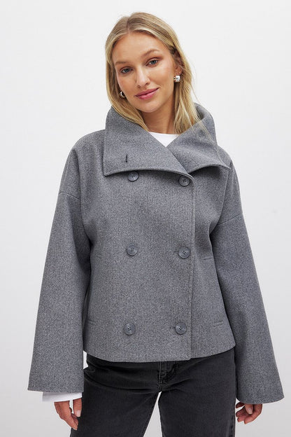 Kelsey | Women's Peacoat Cropped Double-Breasted Wool-Blend Stand Collar Structured Warm Tailored Smart Occasion Everyday Autumn