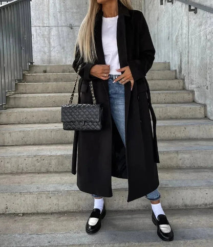 Khloe | Women's Trench Coat Long Belted Double-Breasted Notch Lapel Flowing Tailored Timeless Smart Occasion Everyday Autumn