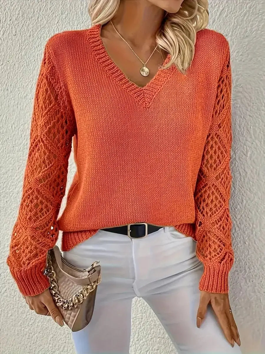 Phoebe | Women's Knitted Sweater Top, V-Neck Hollow Sleeve Jumper, Winter