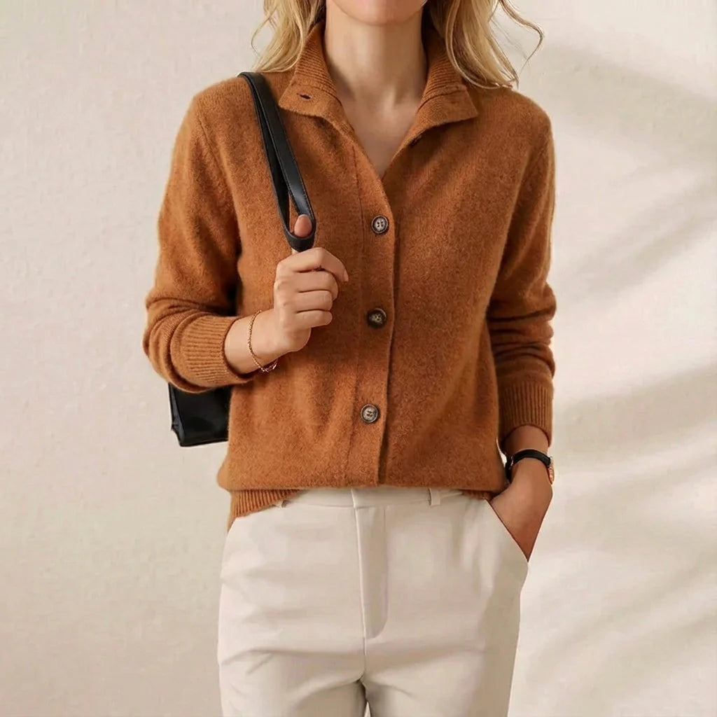Laila | Women's Cardigan Cotton Button Front Collar Sleeveless Soft Relaxed Layering Chic Casual Everyday Autumn Winter Knitwear Cosy