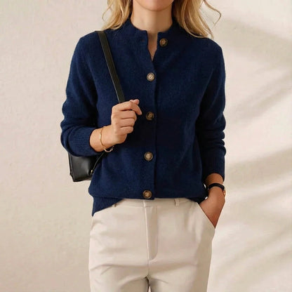 Laila | Women's Cardigan Cotton Button Front Collar Sleeveless Soft Relaxed Layering Chic Casual Everyday Autumn Winter Knitwear Cosy
